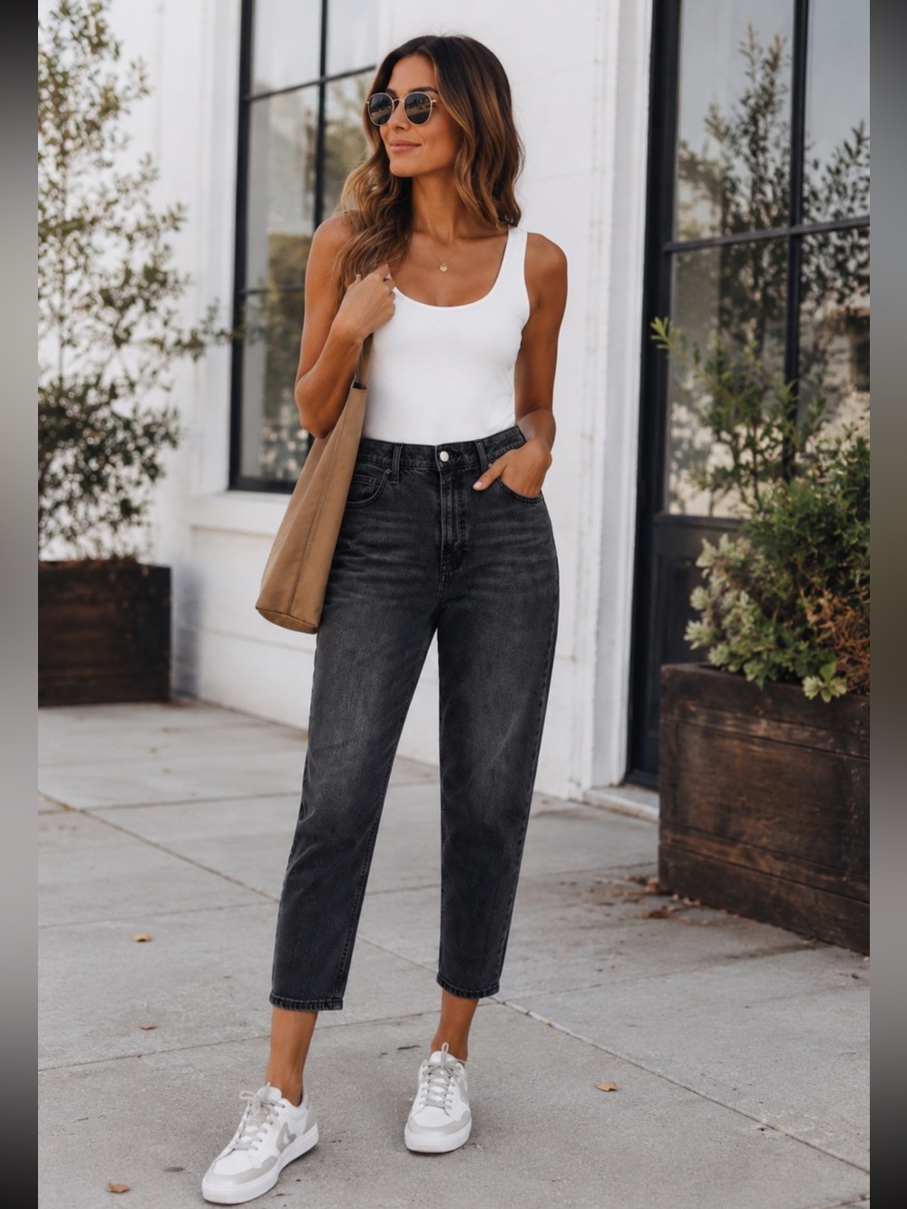 GAP Black Gray High Rise Cropped Mom Jeans Size 14 Long 14L Relaxed 90s Denim